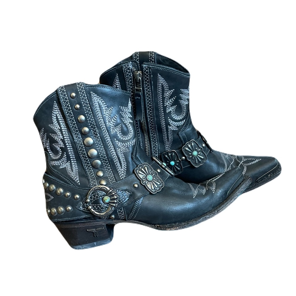 Silver Mesa bootie with turquoise detail cuffs studs and embroidery